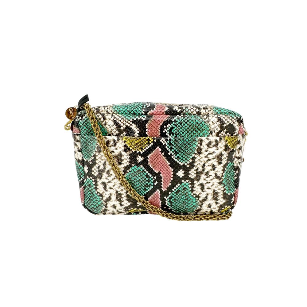CLARE V. Marisol Bag Pastel Painted Snake with Chain Crossbody Strap